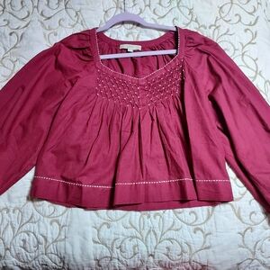 LOFT Maroon Blouse with White Stitching